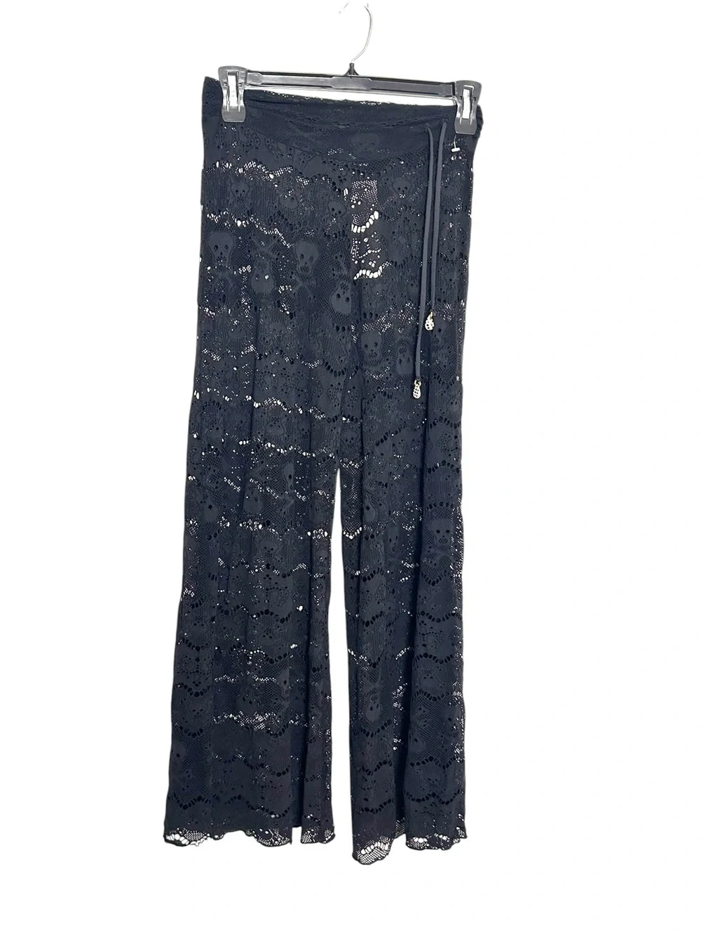 Letarte Black Skull Lace Swim Cover Up Pants Low Rise Stretch Size Small USA